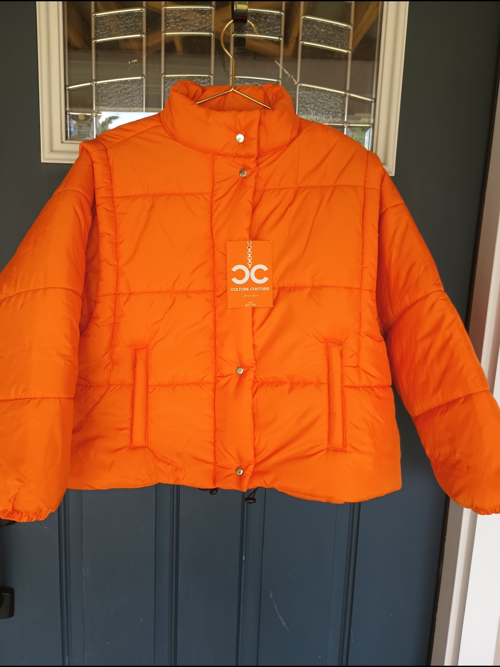 NWT Culture Couture 2-in-1 Convertible Puffer Jacket Vest Orange Gorpcore L